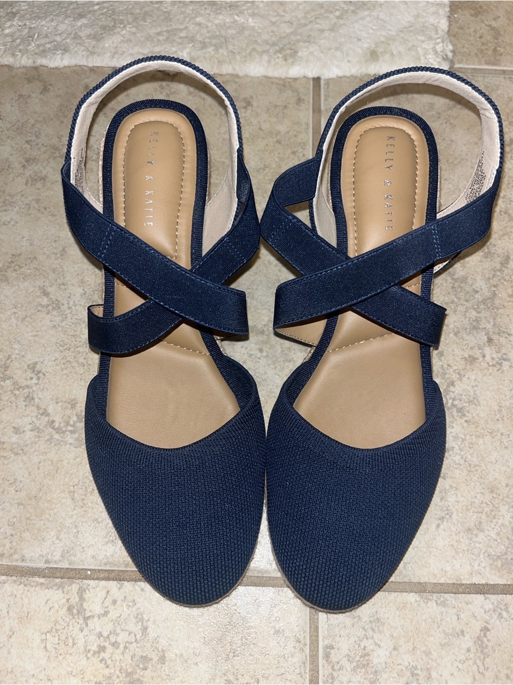 Kelly & Katie Navy Crisscross Wedge Slingbacks